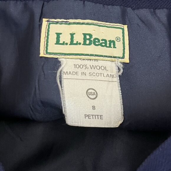 Vintage LL Bean Skirt Womens Eight Petite Wool Midi Pleated Scotland Preppy Blue - Picture 6 of 12